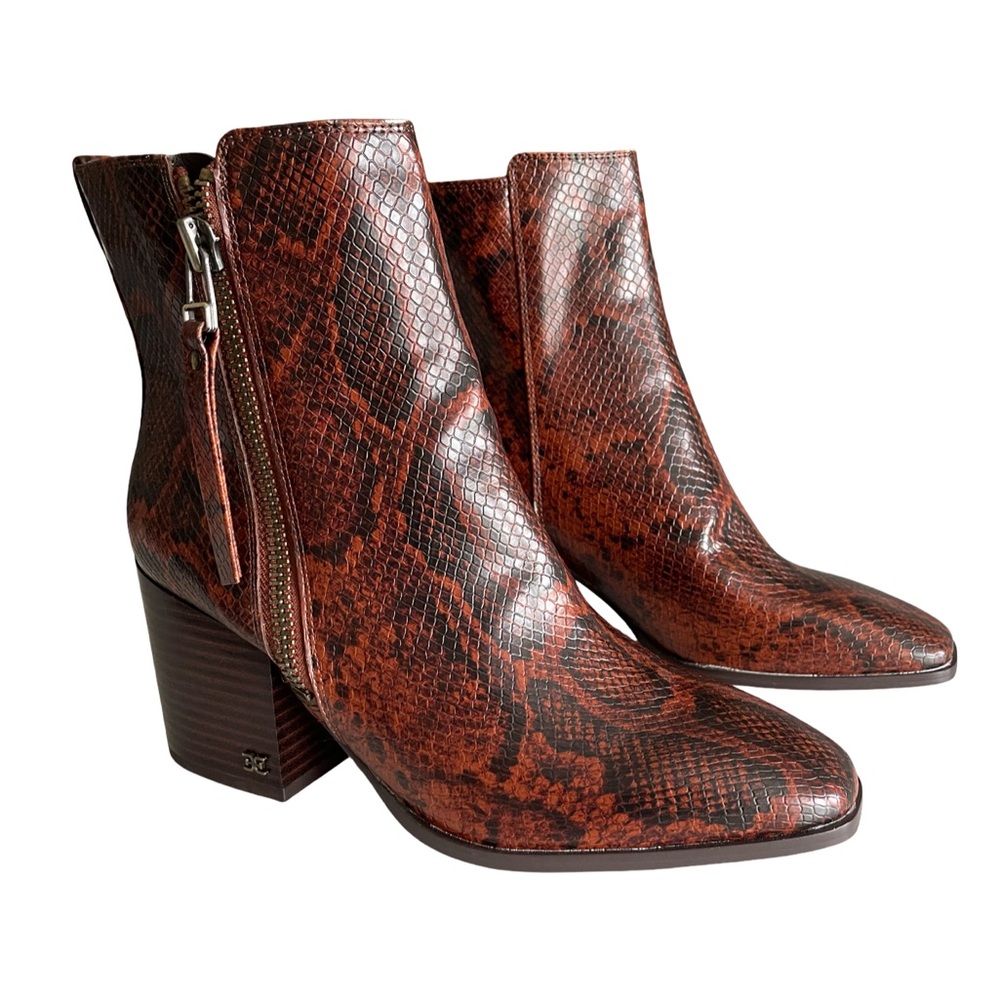 Sam Edelman Carlysle Snakeskin Print Leather Boots Block Heel Women’s Size 9